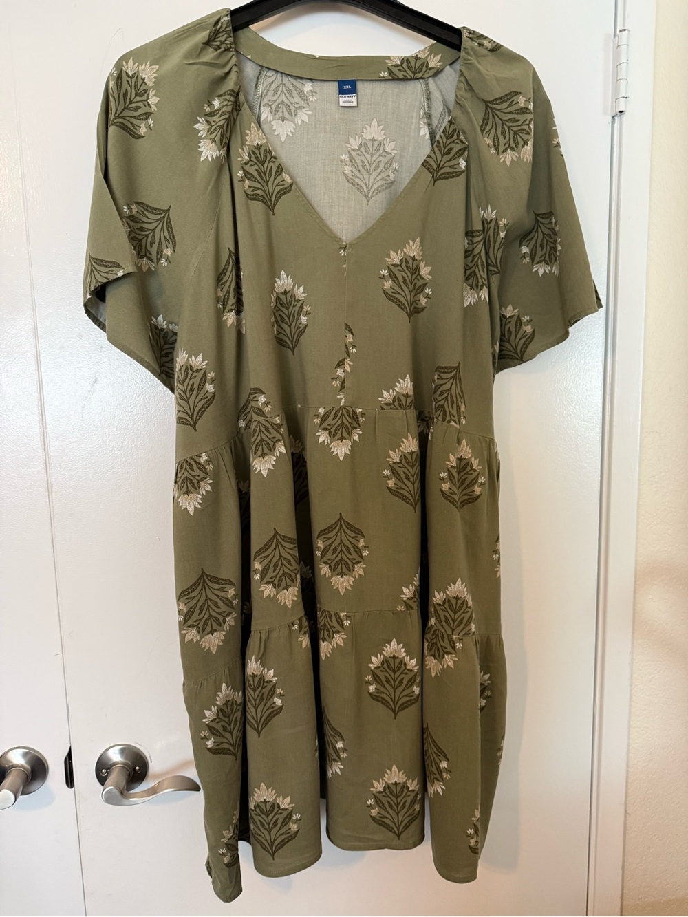 Old Navy Olive Green Floral V-Neck Tunic Dress